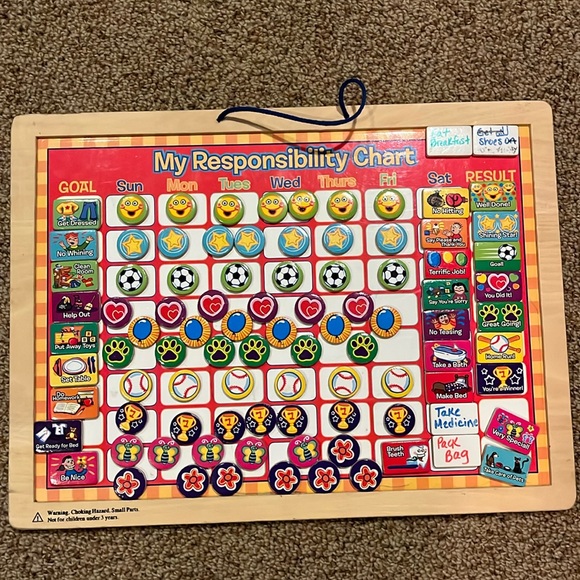 Responsibility chart children kids wipeoff rewards chores calendar hanging board - Picture 2 of 7